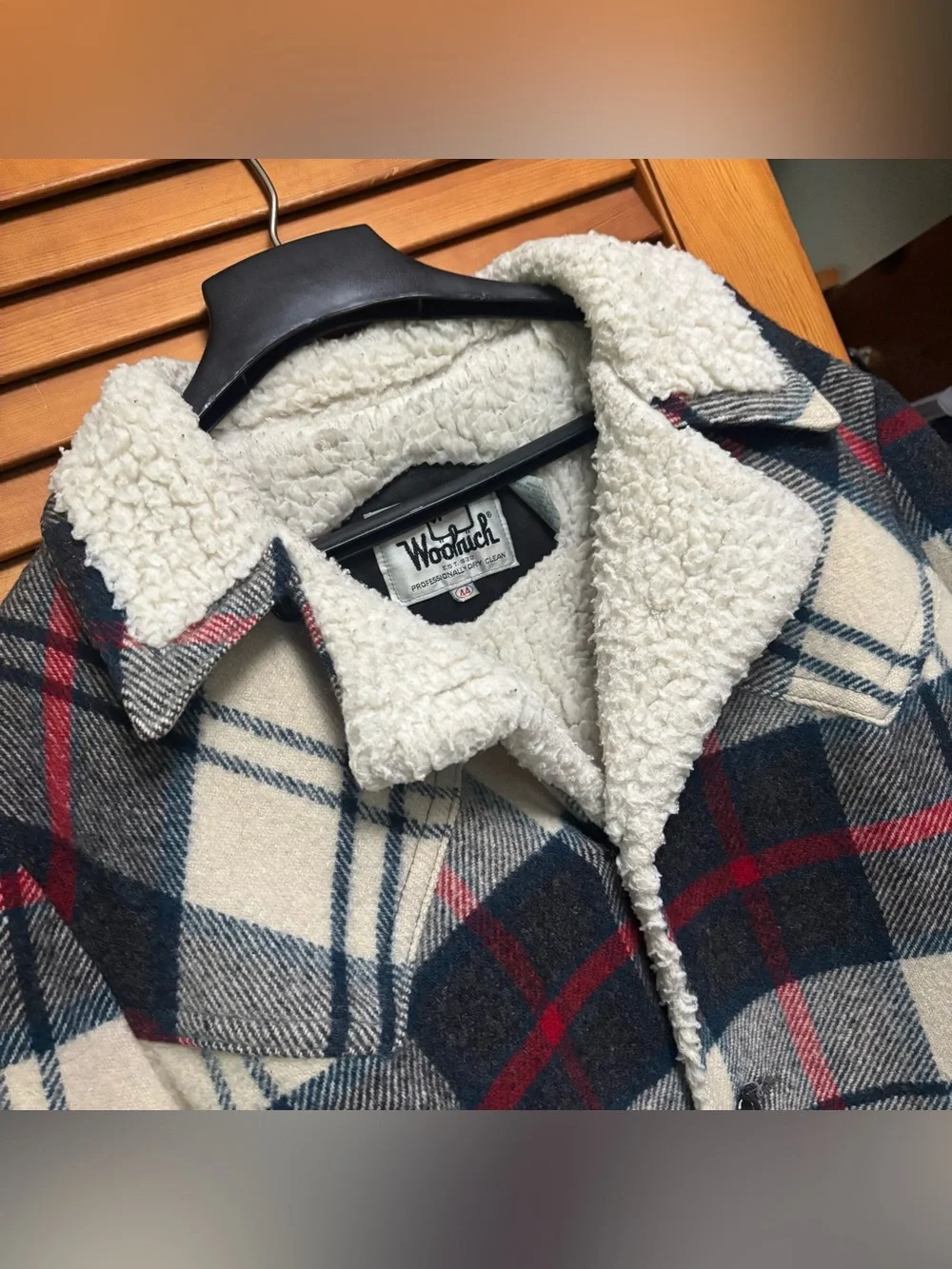 Vintage 70s Woolrich Wool Coat Sherpa Lined Jacket Peacoat Size 44 USA Made